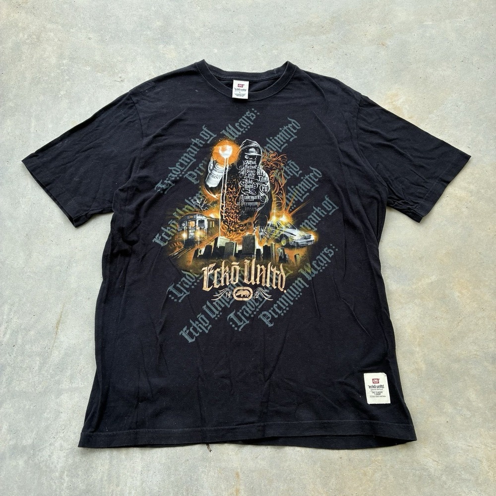 Y2K Vintage Ecko Unltd. T-Shirt Black Graffiti Graphic Print Logo Skater Pinkman